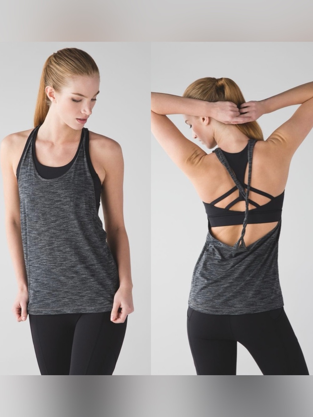 Lululemon Twist and Toil Tank, C/D Cup Sports Bra, Heathered Black / Black, 2